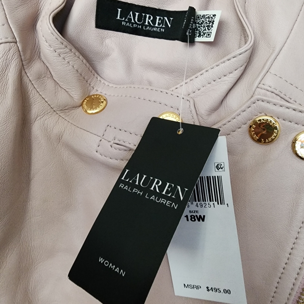 Lauren Ralph Lauren Cream Leather Jacket with Elegant Stitching